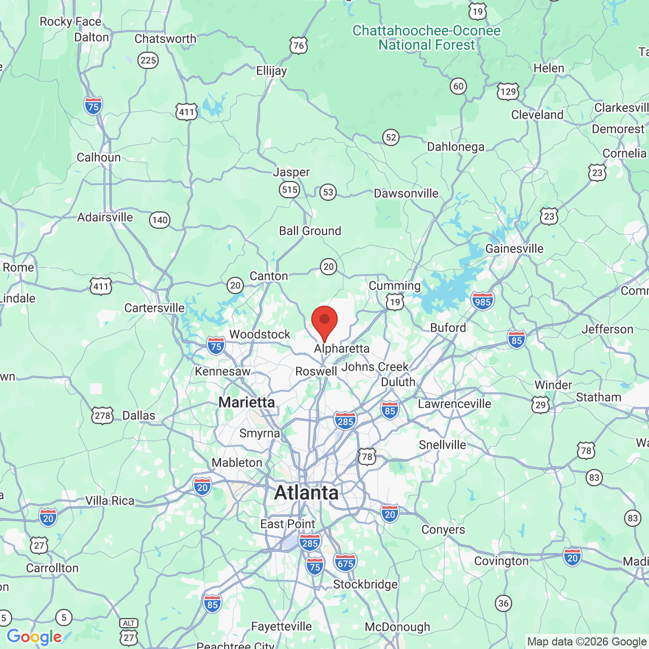 Google map image of our location in 12455 Broadwell Rd Suite 100 Alpharetta, GA